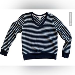 EUC a new day navy blue and white striped v-neck women’s sweatshirt size XS